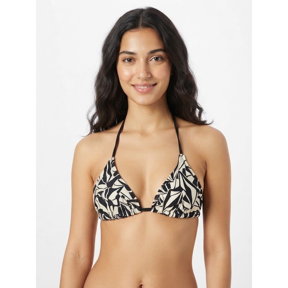 Vacation Bikini Top Womens Small Black White Leaf Print Good Triangle Halter